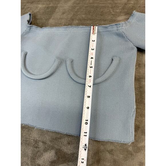 Orseund Iris Bustier Off Shoulder Ribbed Knit Sweater Top Blue M Cotton Blend - Picture 10 of 12